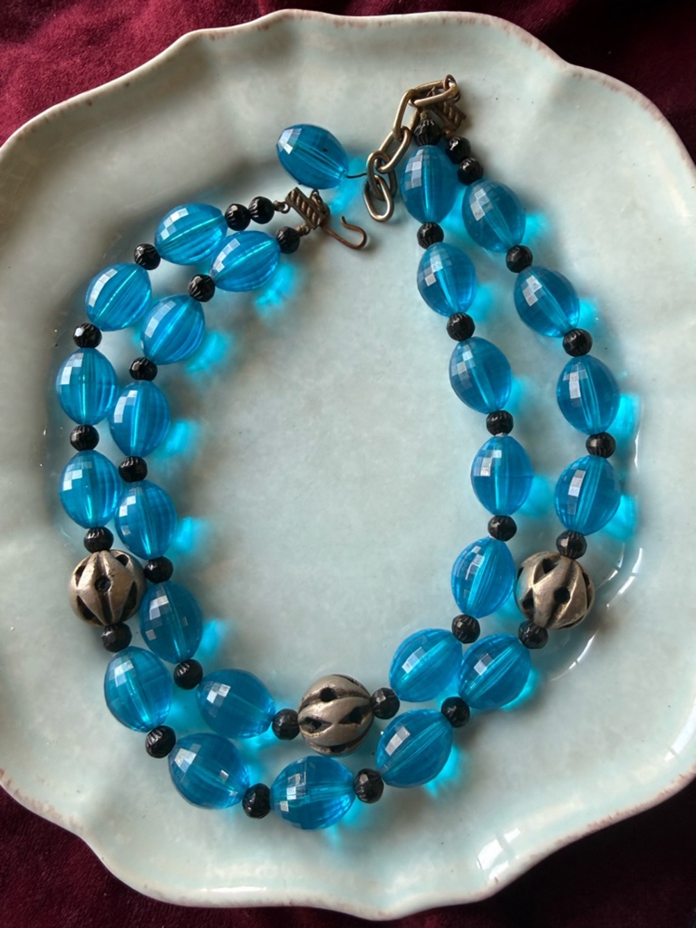 Stunning Blue & Black Vintage Hollywood Glamour Necklace
